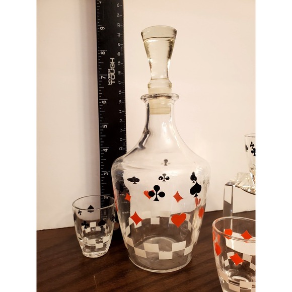 Vintage Verrerie D'Arques France Poker Card Decanter w/3 Shot Glasses - Picture 12 of 16